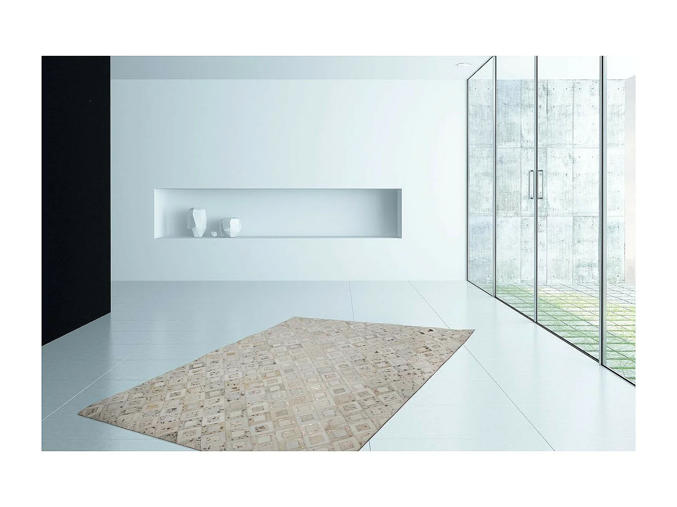 Tapis en Cuir Effet Métallique "Spark" Ivoire & Chrome 80 x 150 cm