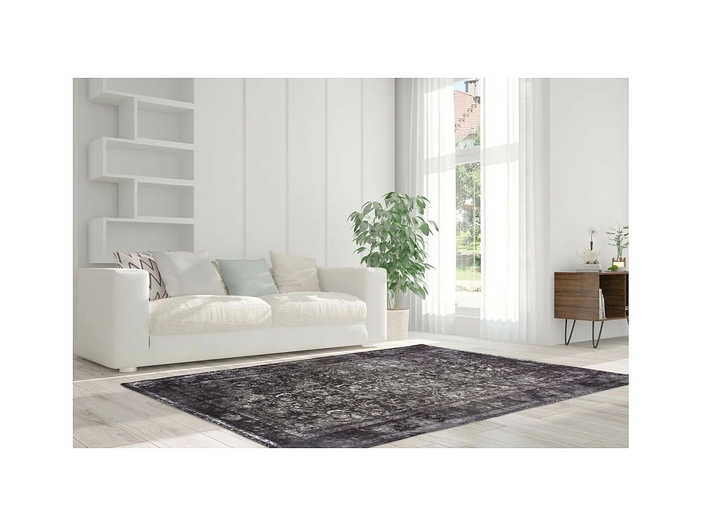 Tapis Antique à Poils Courts "Vintage" Gris 200 x 290 cm