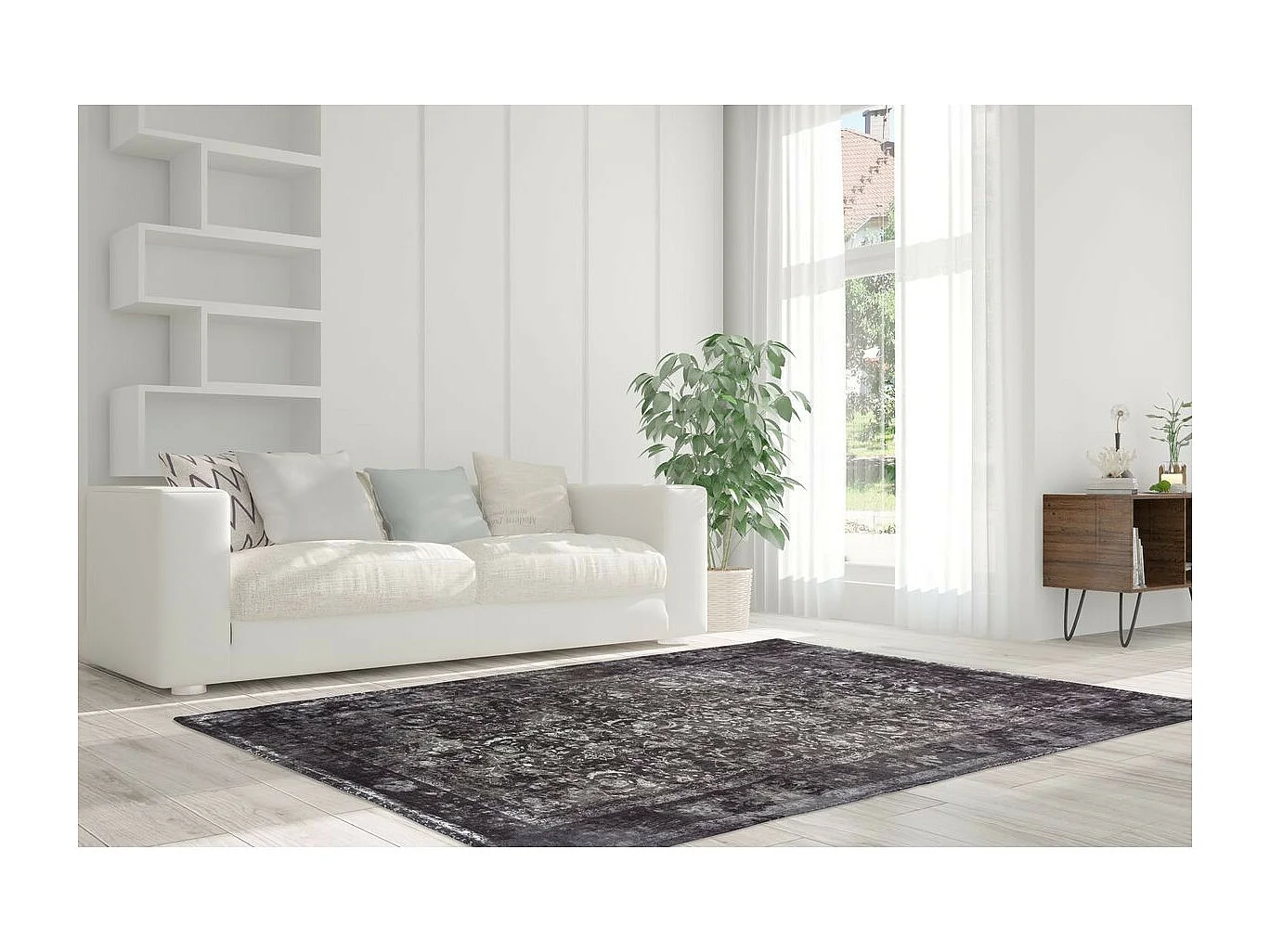 Tapis Antique à Poils Courts "Vintage" Gris 200 x 290 cm