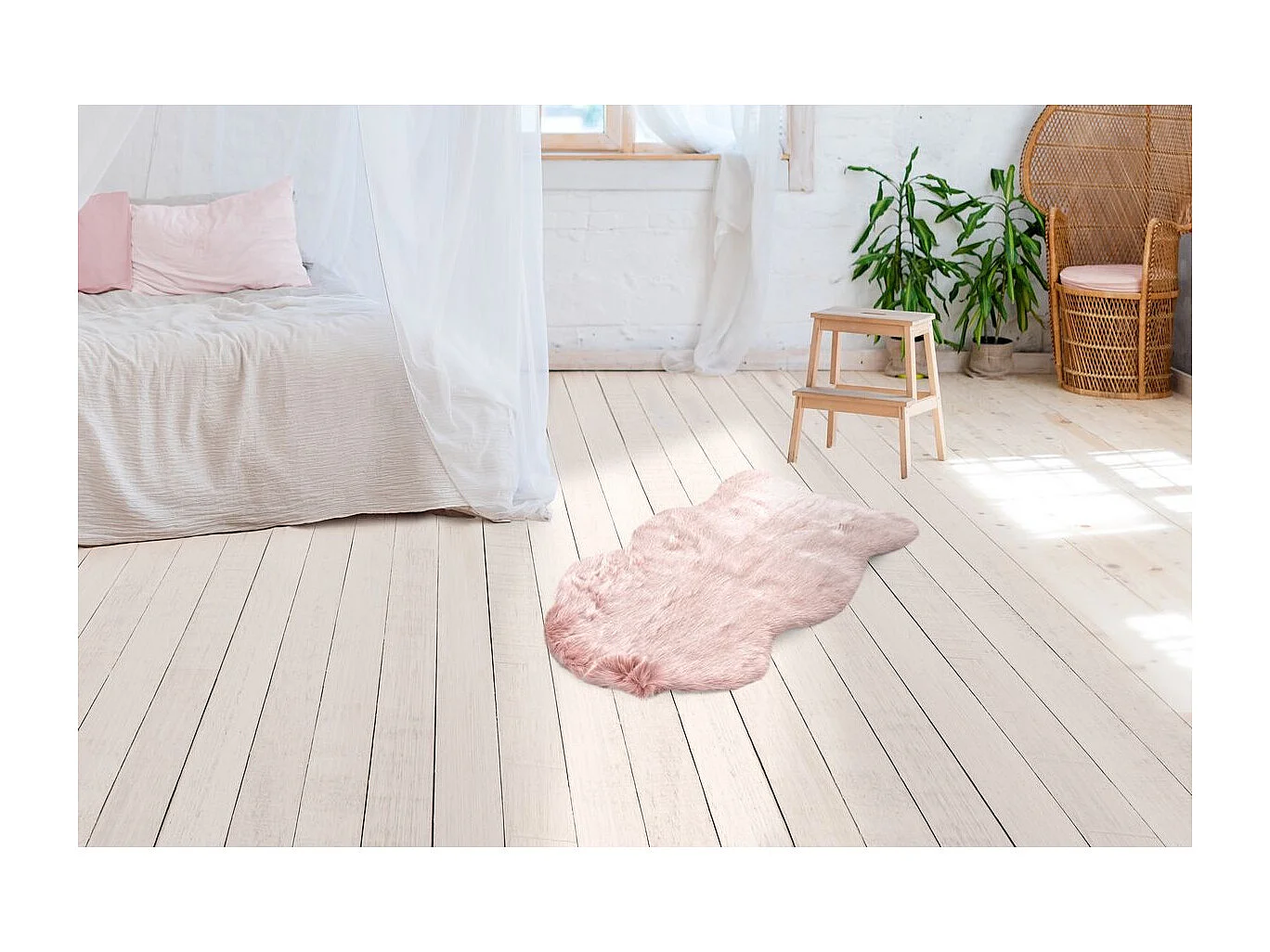 Tapis Arrondi Imitation Fourrure "Tender" Rose 60 x 90 cm