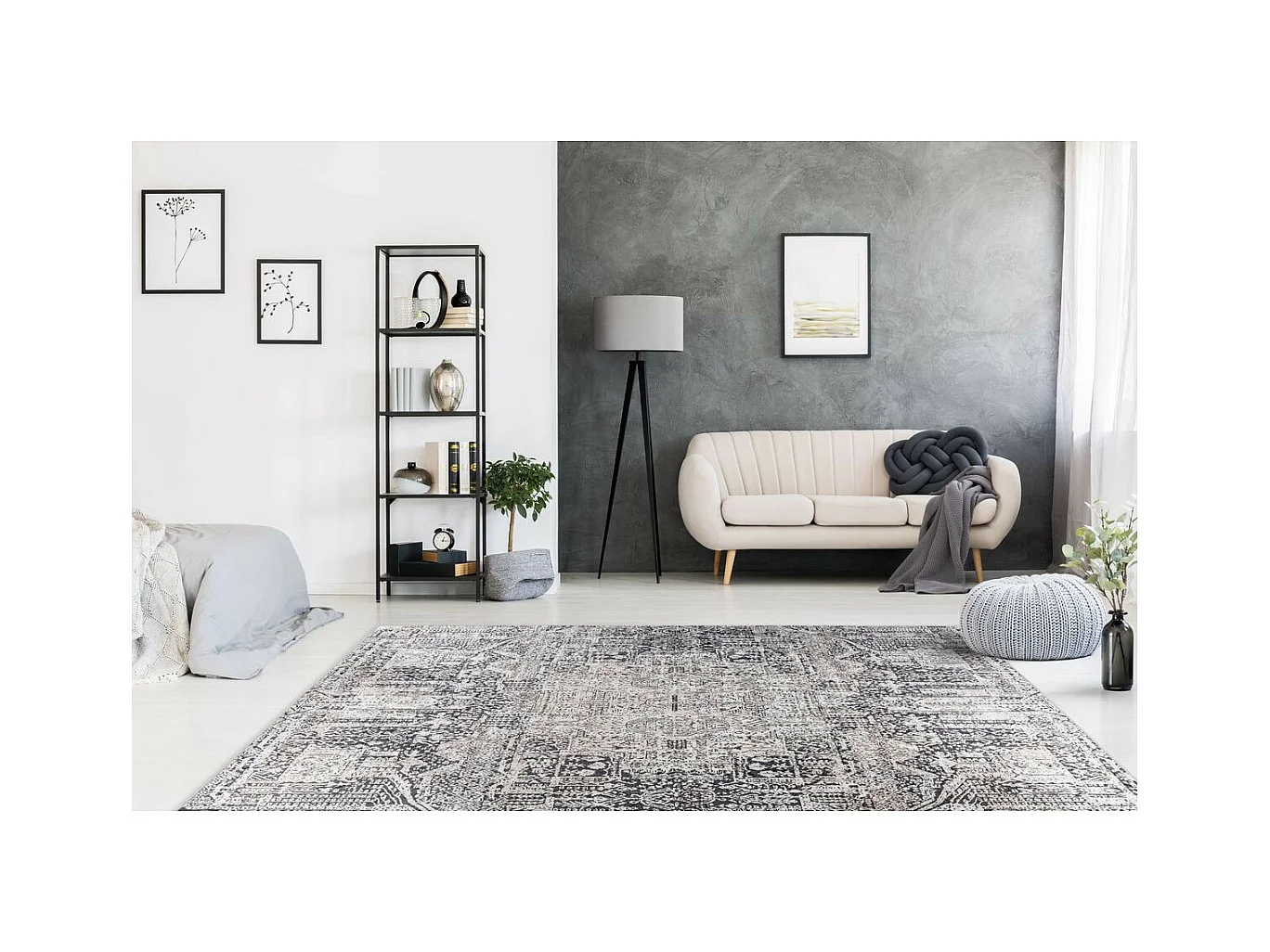 Tapis Vintage à Poils Plats "Rhodin" Gris 80 x 150 cm