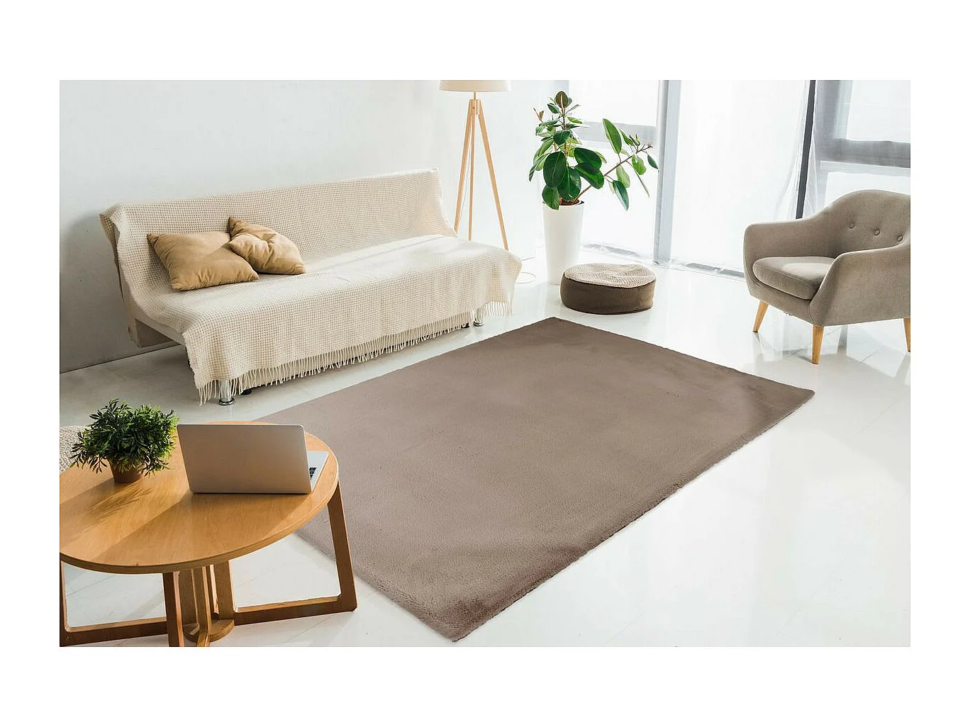 Tapis Uni Doux à Poils Longs "Rabbit" Taupe 160 x 230 cm