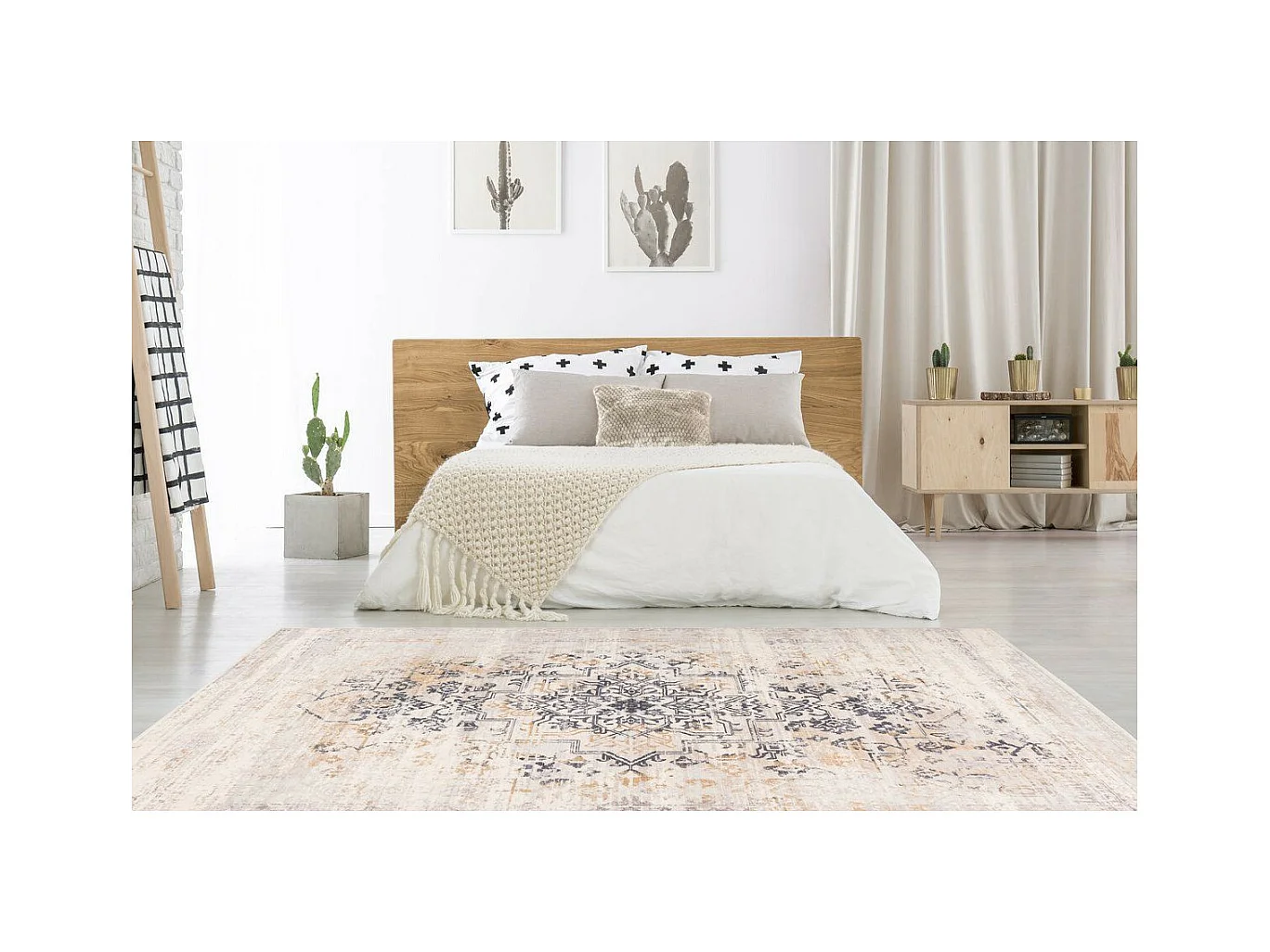 Tapis Vintage Tissé à la Main "Piedmont" Crème 80 x 150 cm