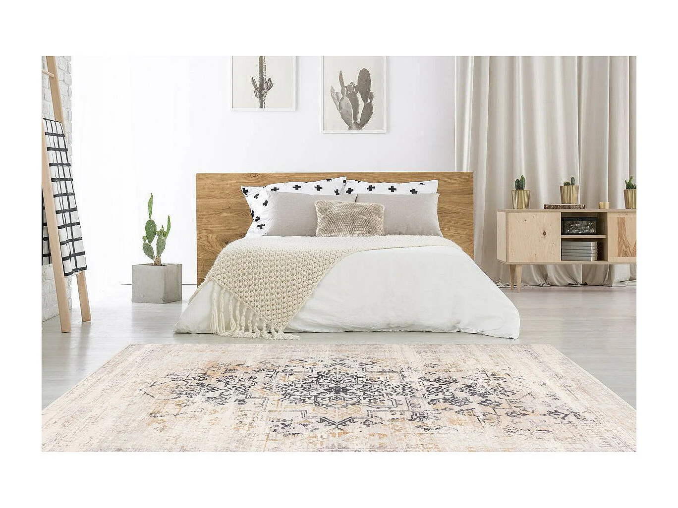 Tapis Vintage Tissé à la Main "Piedmont" Crème 80 x 150 cm