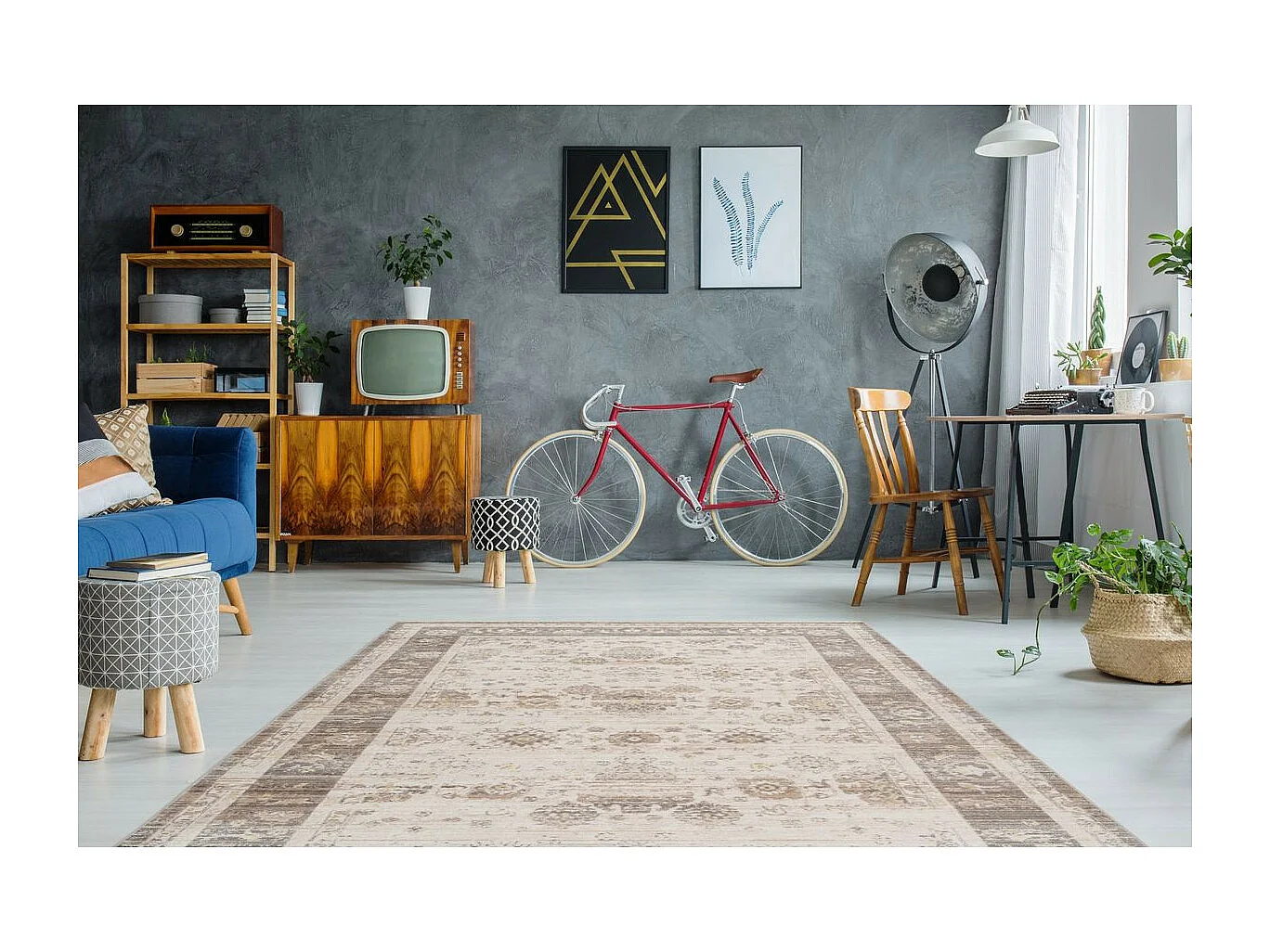 Tapis Vintage à Franges "Baroque X" Beige 160 x 230 cm