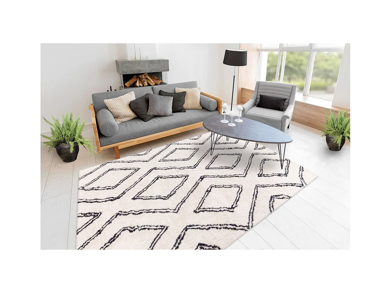 Tapis Imprimé Losange "Orlando" Ivoire 200 x 290 cm