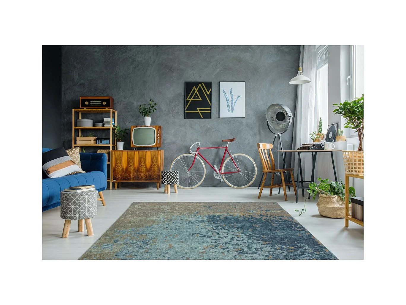 Tapis Vintage à Poils Courts "Blaze" Bleu 115 x 170 cm