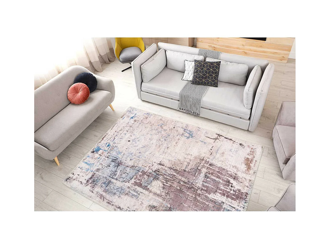 Tapis Tissé Imprimé Vintage "Peron" Gris & Taupe 200 x 290 cm