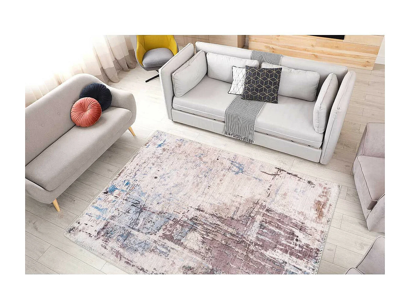 Tapis Tissé Imprimé Vintage "Peron" Gris & Taupe 200 x 290 cm