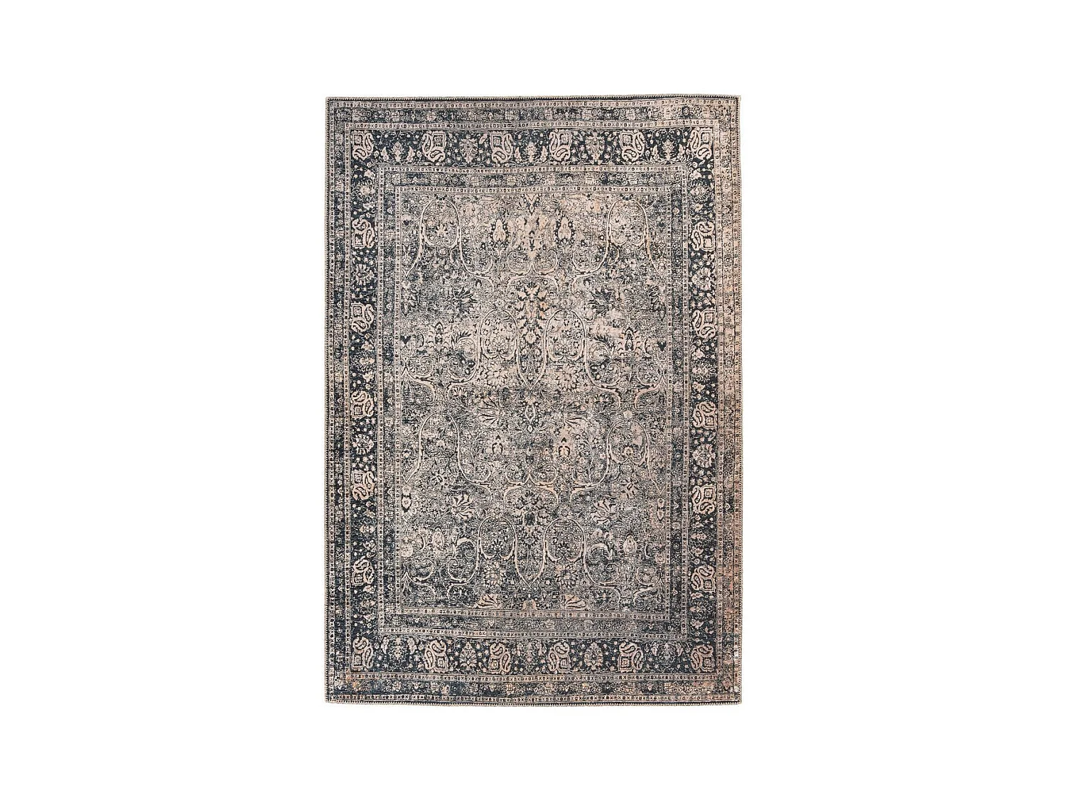 Tapis Tissé Oriental Vintage à Motifs "Faye" Noir 110 x 180 cm