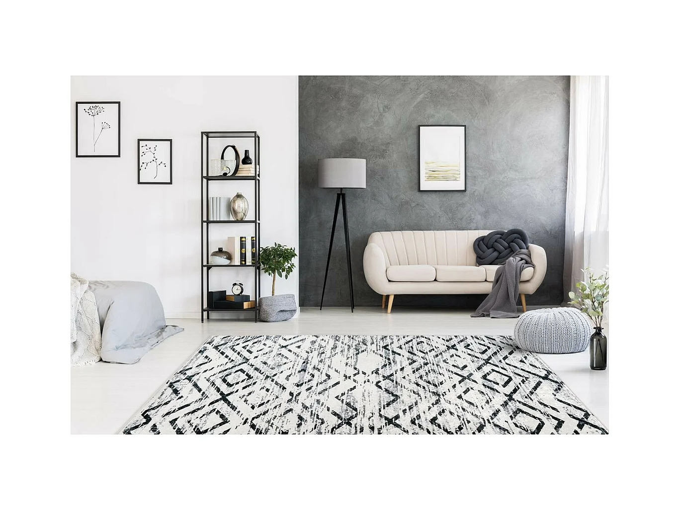 Tapis à Motifs à Poils Courts "Sally" Noir & Blanc 200 x 290 cm