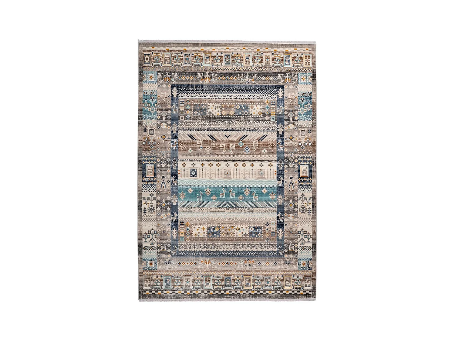 Tapis Ethnique à Poils Courts "Anouk" Marron & Bleu 80 x 150 cm