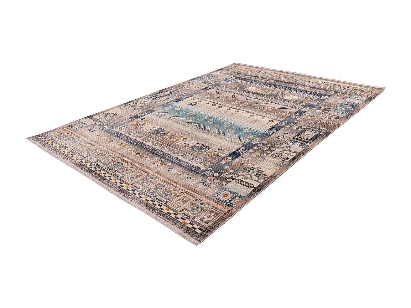 Tapis Ethnique à Poils Courts "Anouk" Marron & Bleu 80 x 150 cm