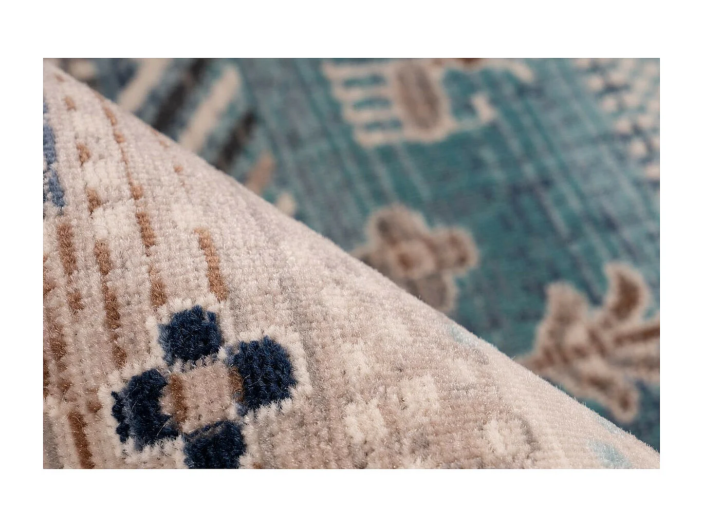 Tapis Ethnique à Poils Courts &quot;Anouk&quot; Marron &amp; Bleu 80 x 150 cm