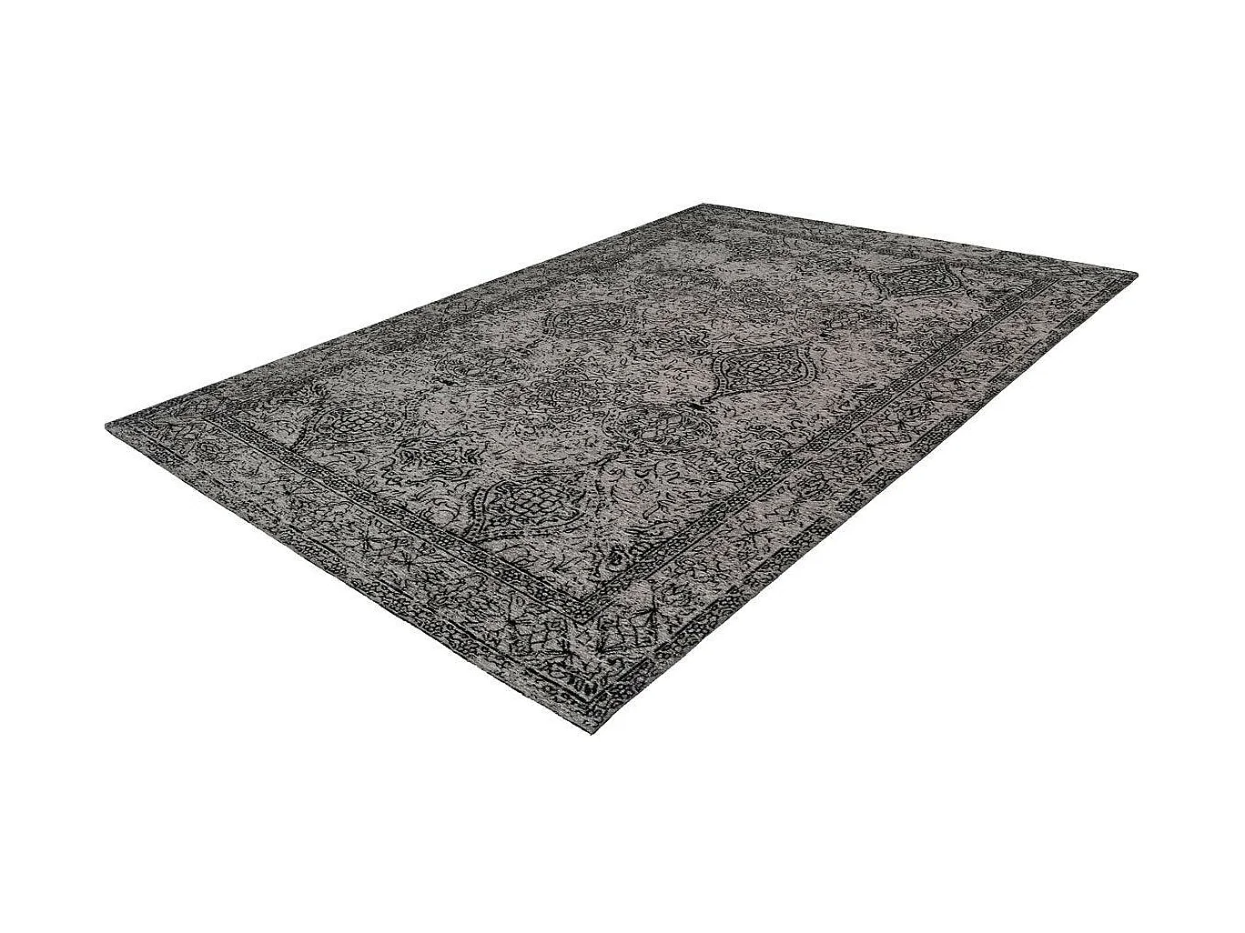 Tapis Vintage à Poils Courts "Iglesia" Gris & Noir 120 x 170 cm