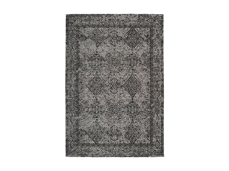 Tapis Vintage à Poils Courts "Iglesia" Gris & Noir 120 x 170 cm