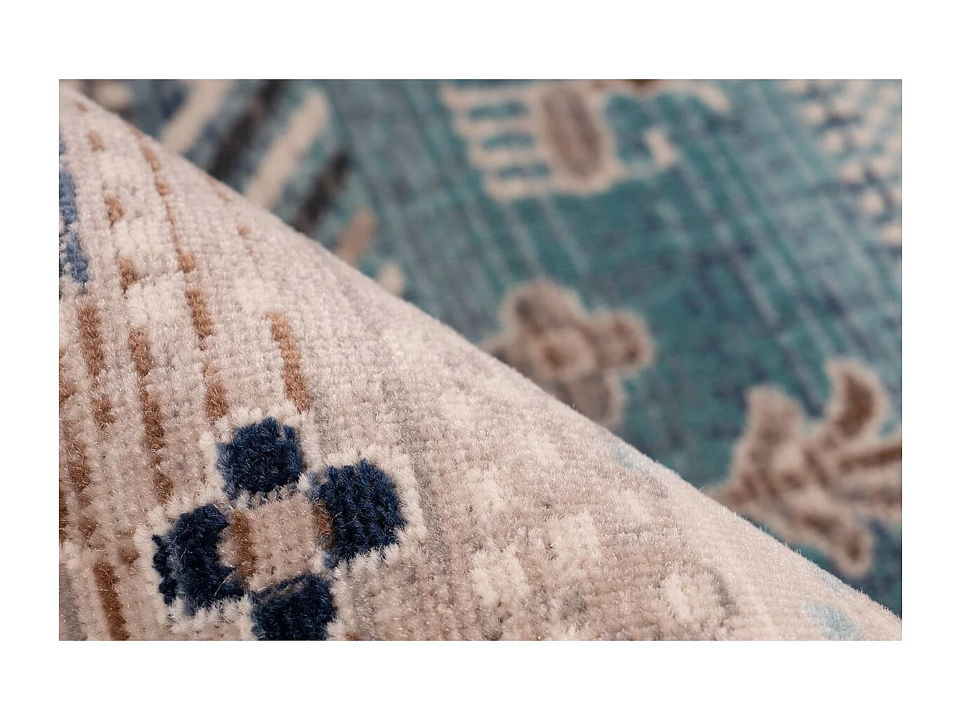 Tapis Ethnique à Poils Courts "Anouk" Marron & Bleu 120 x 170 cm