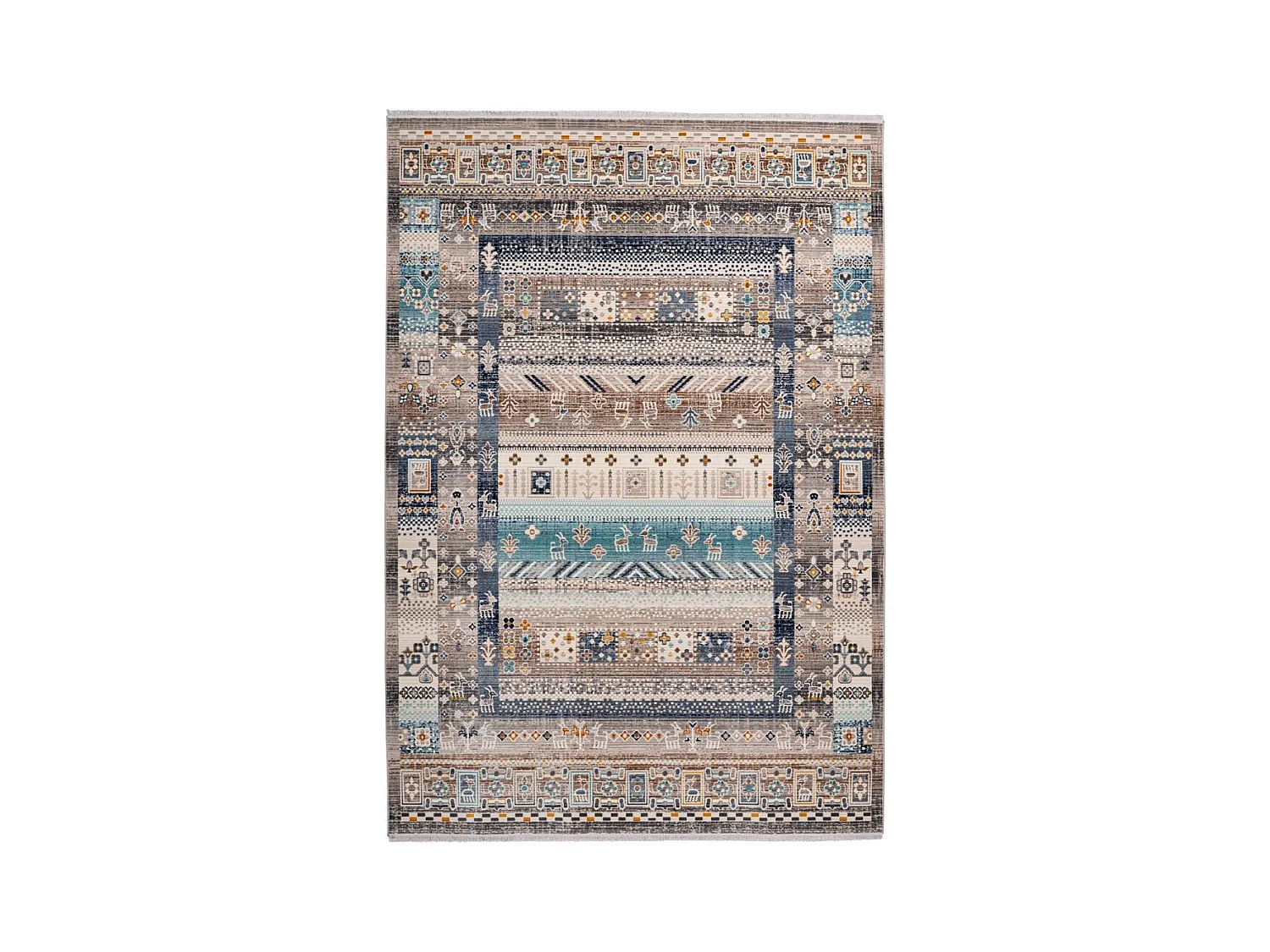Tapis Ethnique à Poils Courts "Anouk" Marron & Bleu 120 x 170 cm