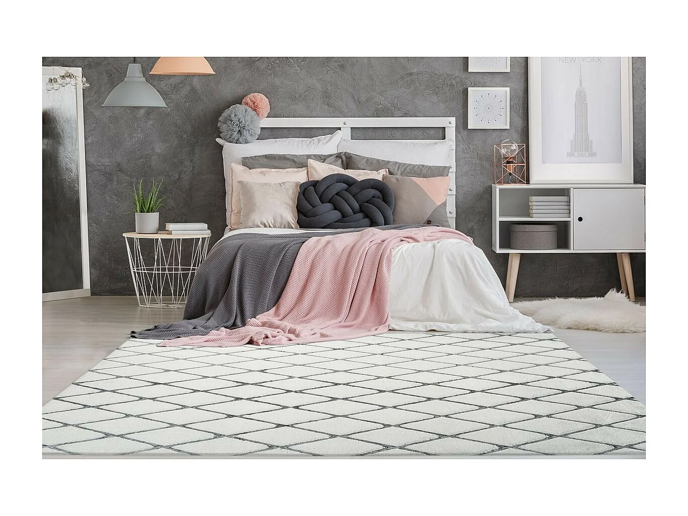 Tapis Shaggy Géométrique "Vivica" Blanc & Anthracite 80 x 250 cm