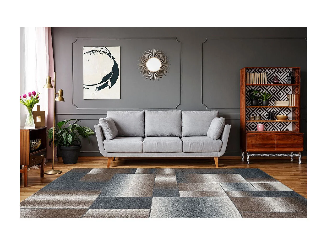 Tapis Tissé à Poils Courts "Broadway III" Marron & Gris 120 x 170 cm