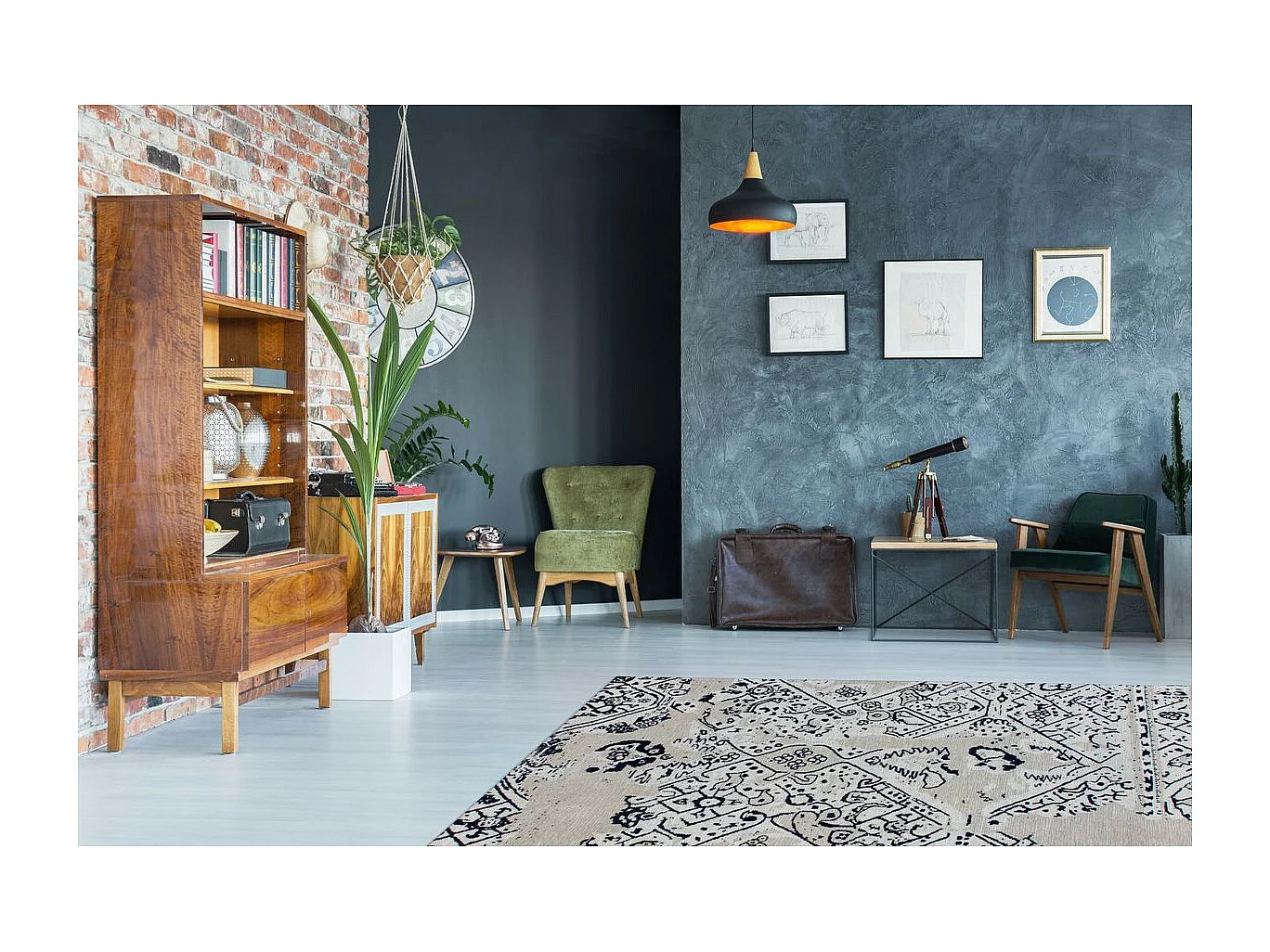 Tapis Imprimé Rétro "River" Gris & Noir 80 x 150 cm