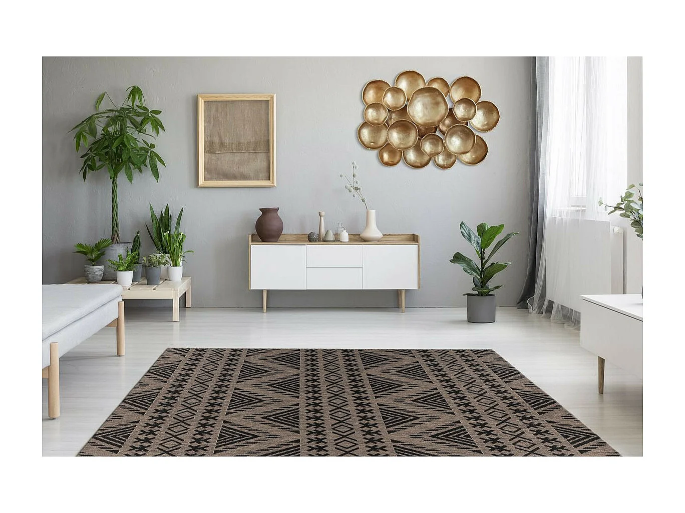 Tapis Ethnique à Poils Plats "Splash" Gris 160 x 230 cm