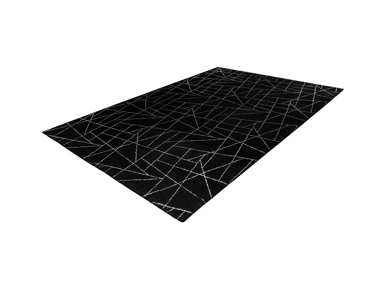 Tapis Géométrique à Poils Longs "Bijou" Noir & Argent 200 x 290 cm