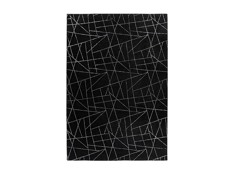 Tapis Géométrique à Poils Longs "Bijou" Noir & Argent 200 x 290 cm