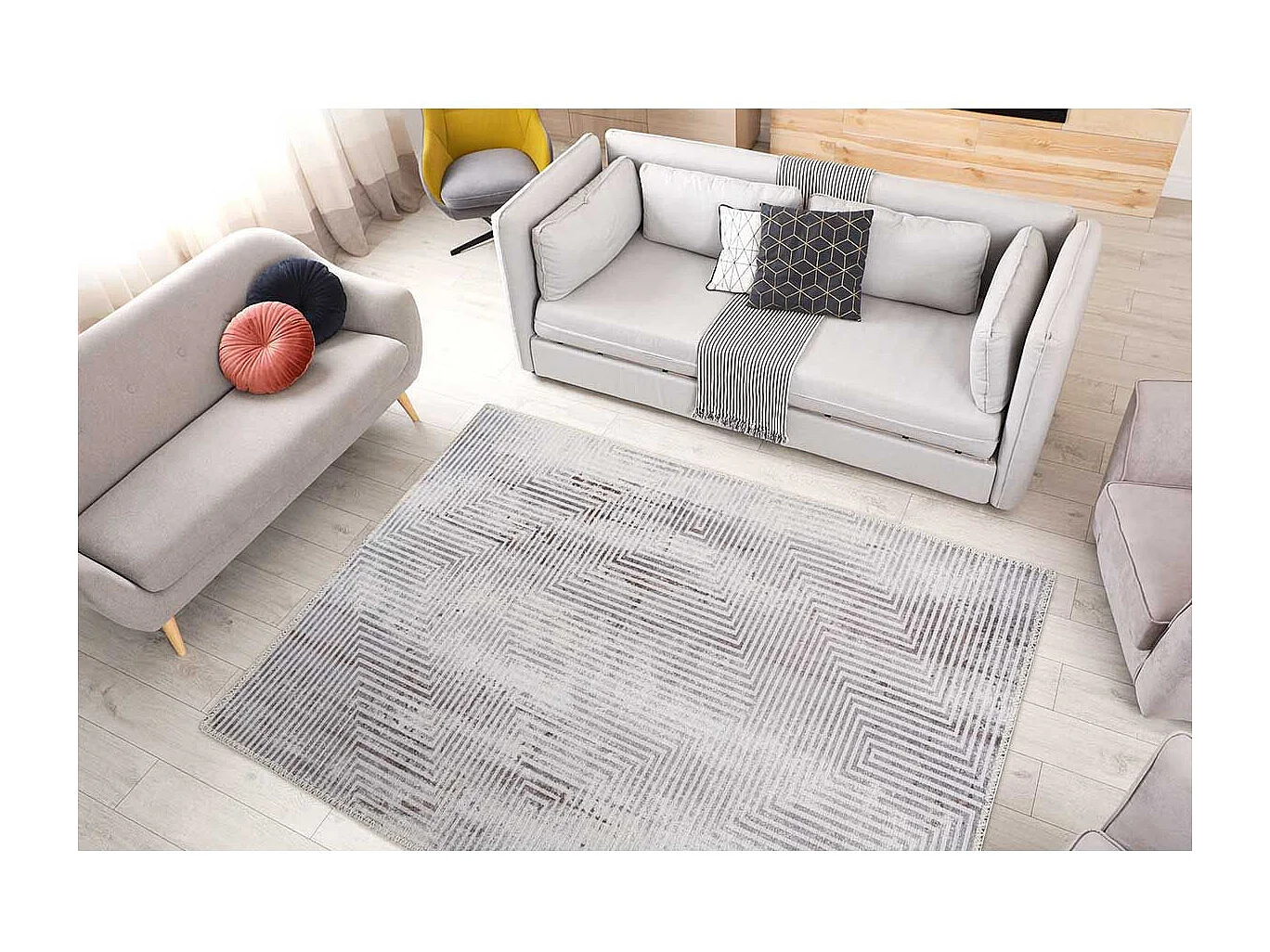 Tapis Tissé Imprimé à Poils Plats "Maya VI" Gris 120 x 180 cm