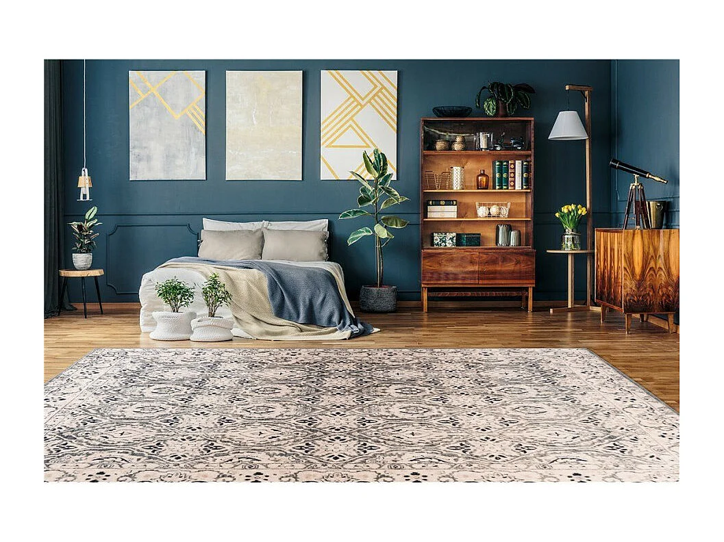 Tapis Tissé Rétro à Poils Ras "Saphira" Beige 80 x 150 cm