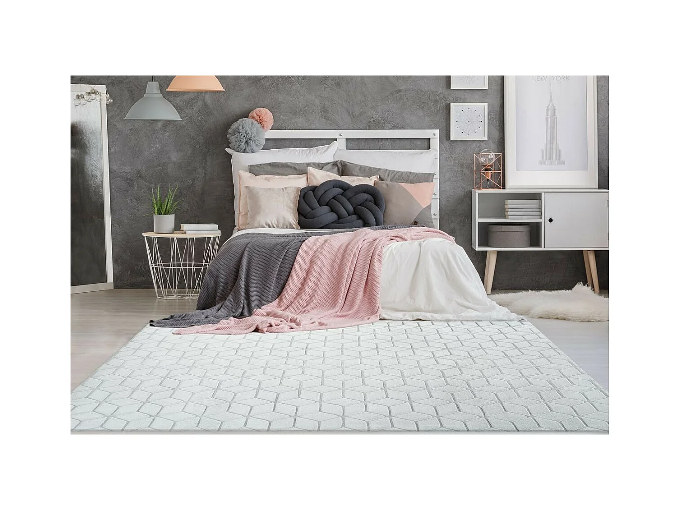 Tapis Shaggy Effet 3D "Vivica" Blanc & Bleu Gris 120 x 160 cm