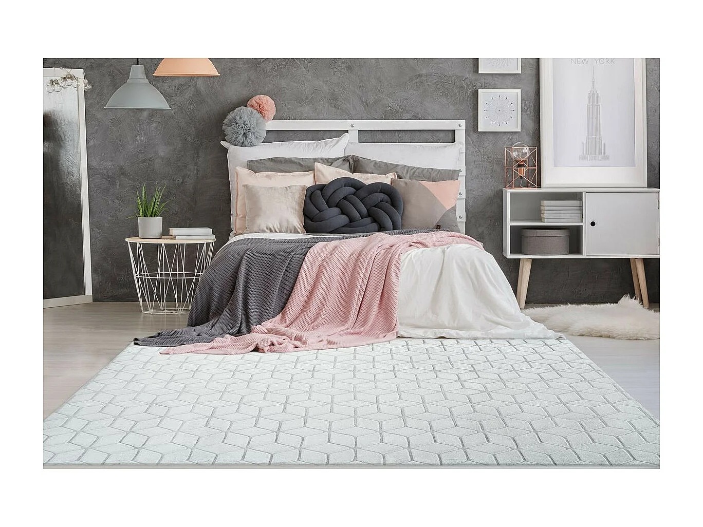 Tapis Shaggy Effet 3D "Vivica" Blanc & Bleu Gris 120 x 160 cm