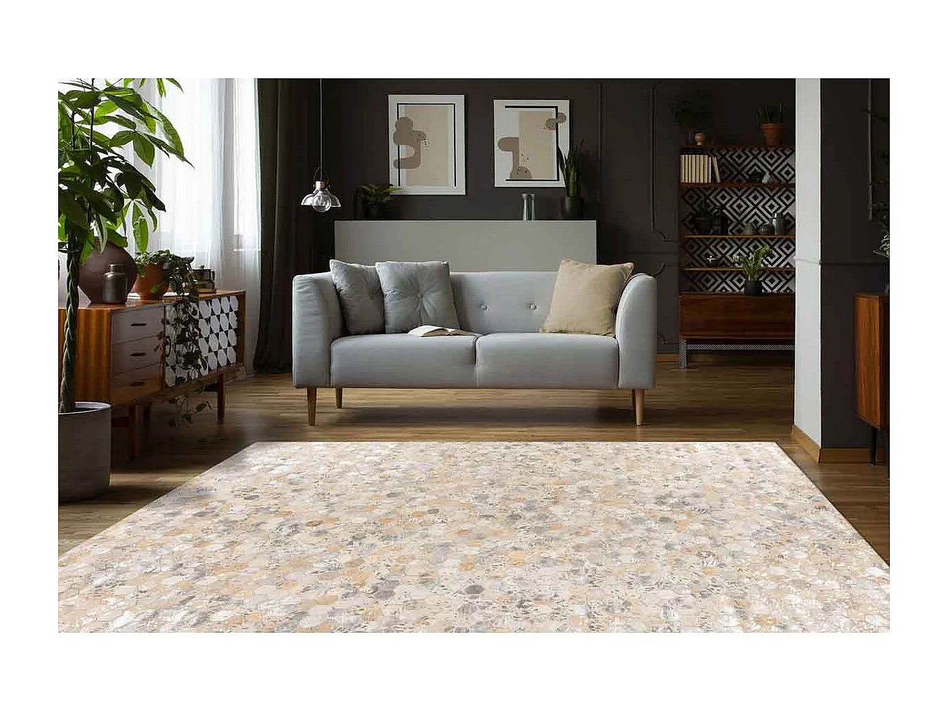 Tapis Fait Main en Cuir à Poils Ras "Ravi" Argent 160 x 230 cm