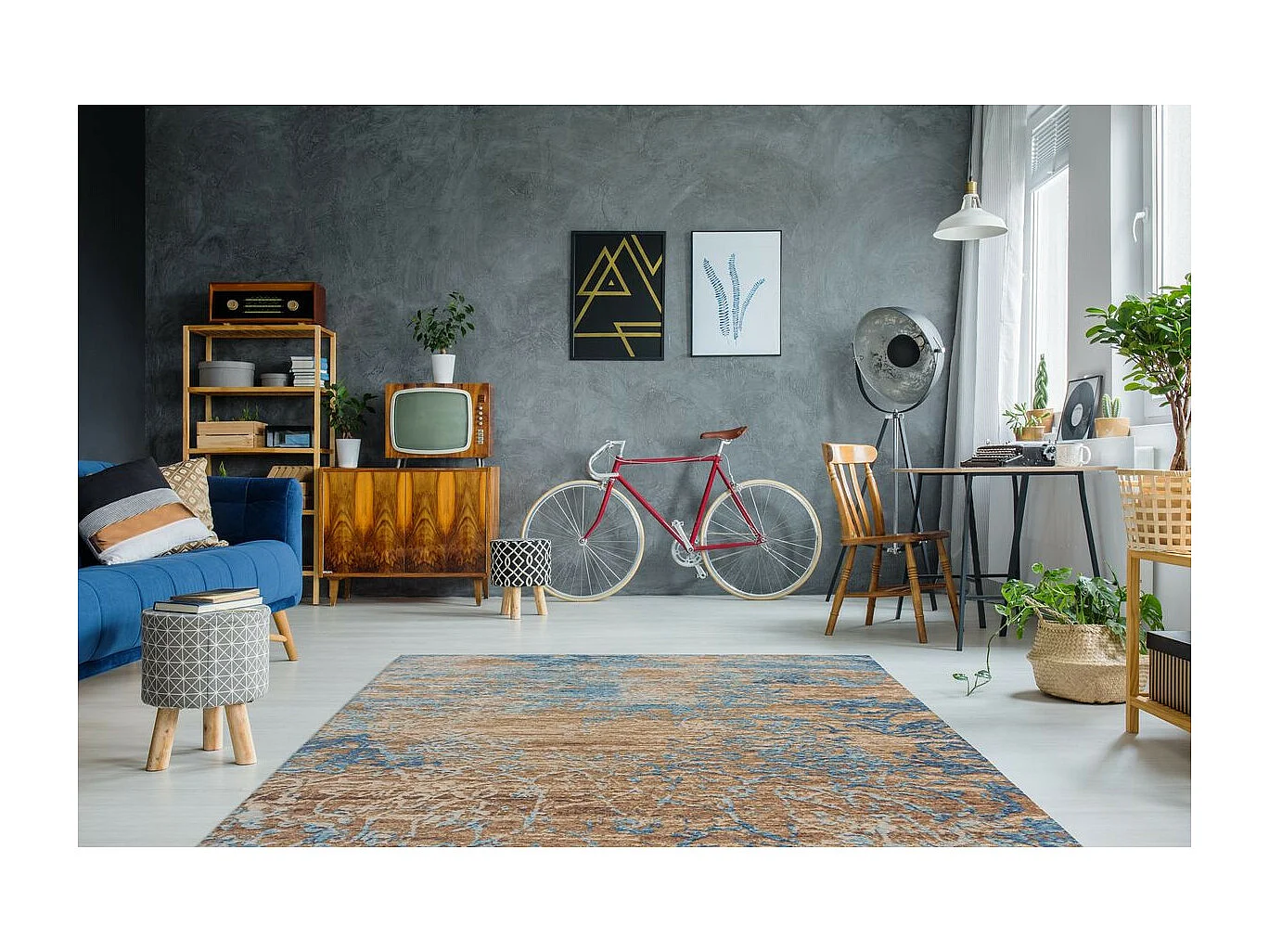 Tapis Jacquard à Poils Courts "Blaze" Bleu & Beige 115 x 170 cm