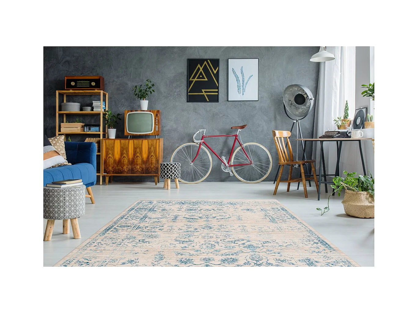 Tapis Vintage à Poils Courts "Baroque VI" Bleu 200 x 290 cm