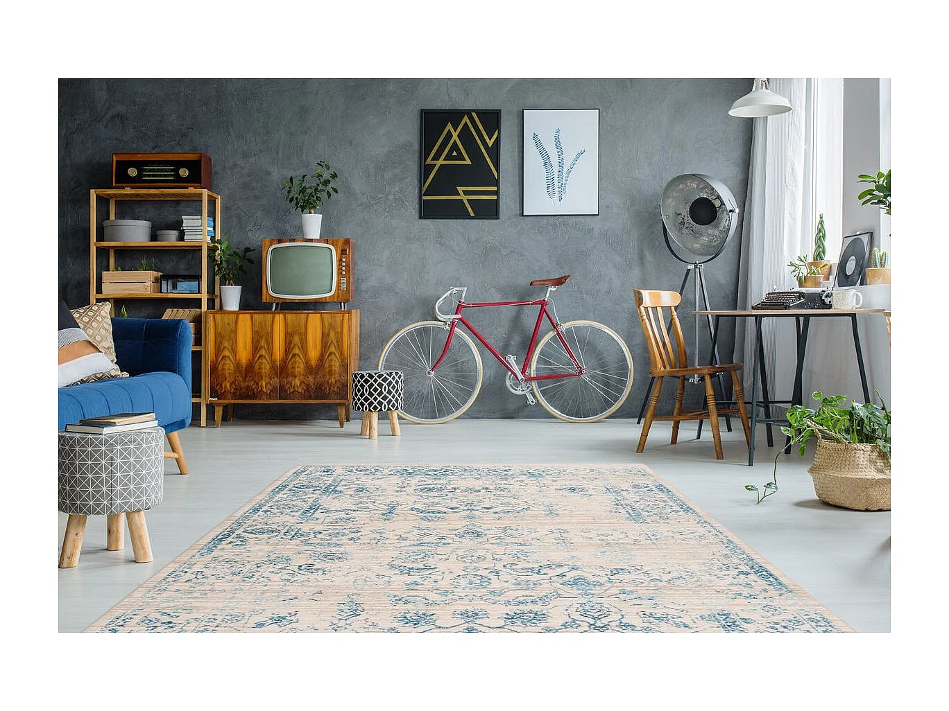 Tapis Vintage à Poils Courts "Baroque VI" Bleu 200 x 290 cm