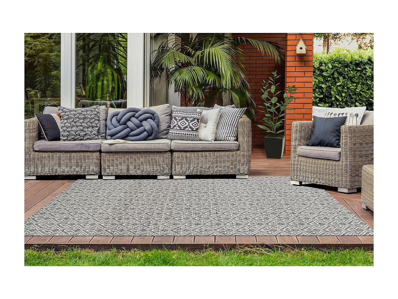 Tapis d'Extérieur Ethnique "Yoga" Gris & Crème 80 x 150 cm