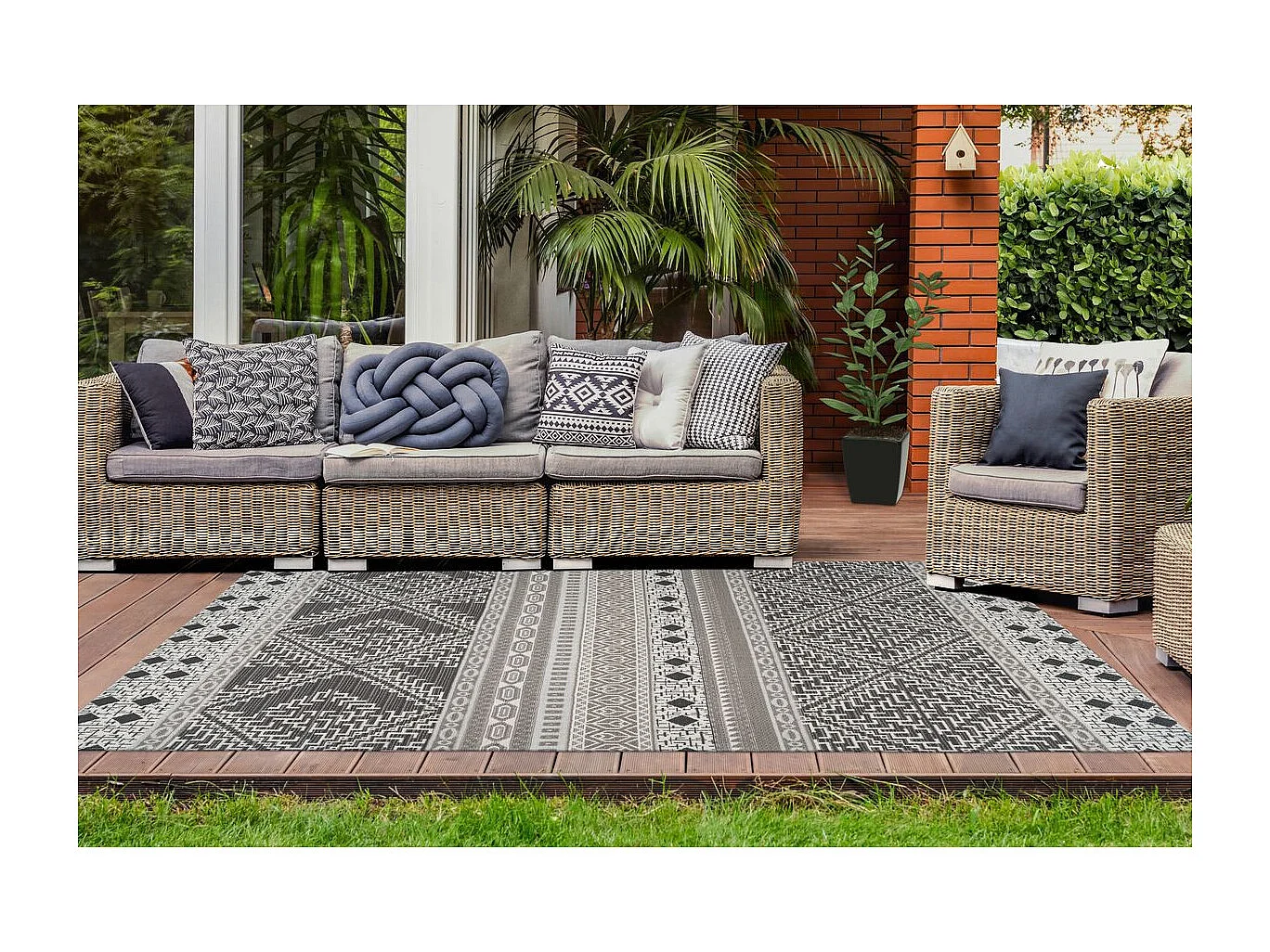 Tapis d'Extérieur Ethnique "Yoga" Taupe & Crème 80 x 150 cm