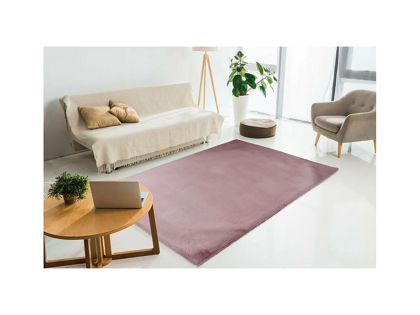 Tapis Uni Doux à Poils Longs "Rabbit" Rose 200 x 290 cm