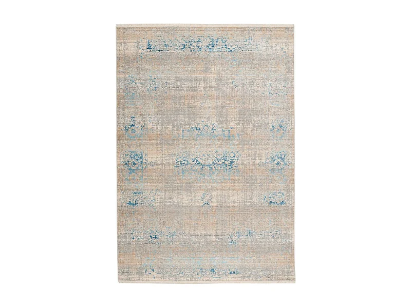 Tapis Vintage à Franges "Baroque III" Gris & Turquoise 120 x 170 cm