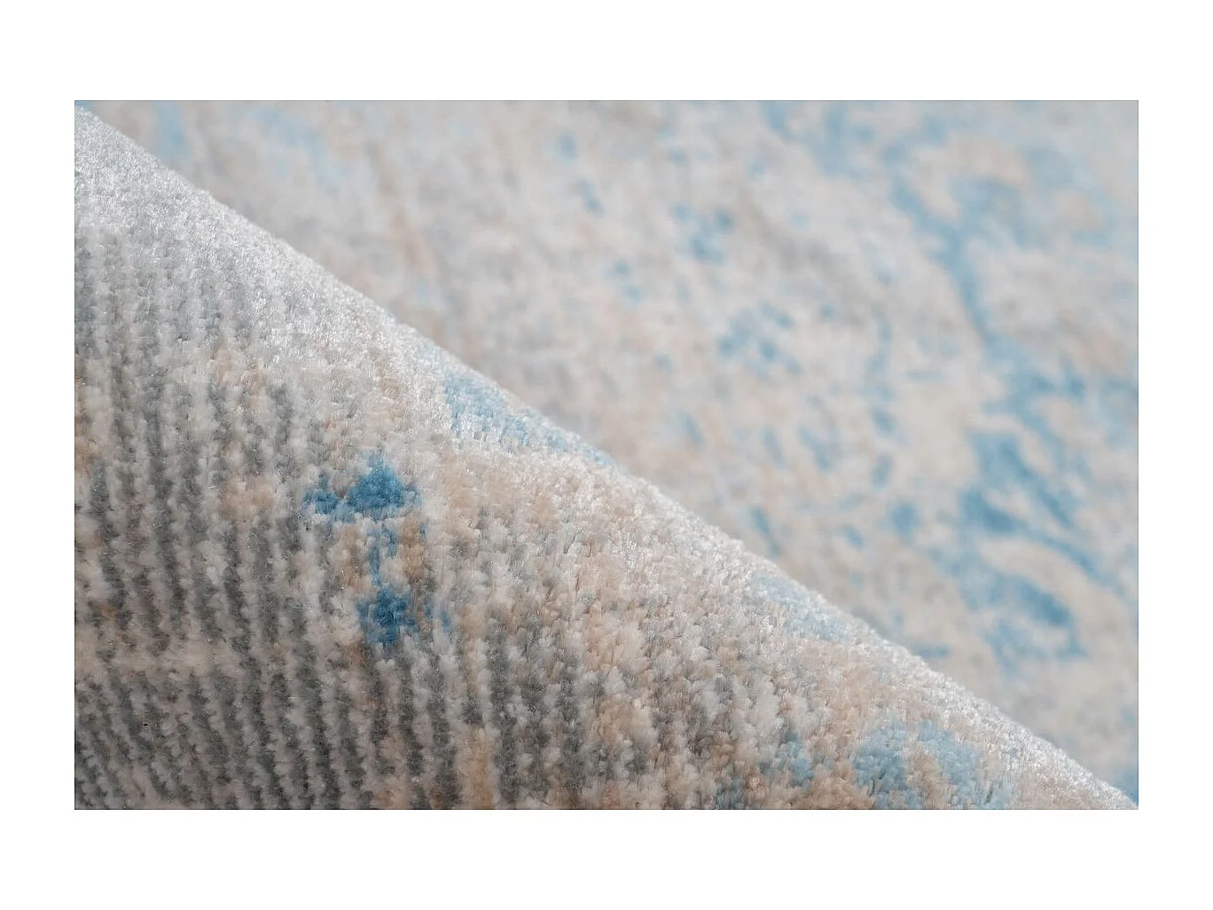 Tapis Vintage à Franges "Baroque III" Gris & Turquoise 120 x 170 cm