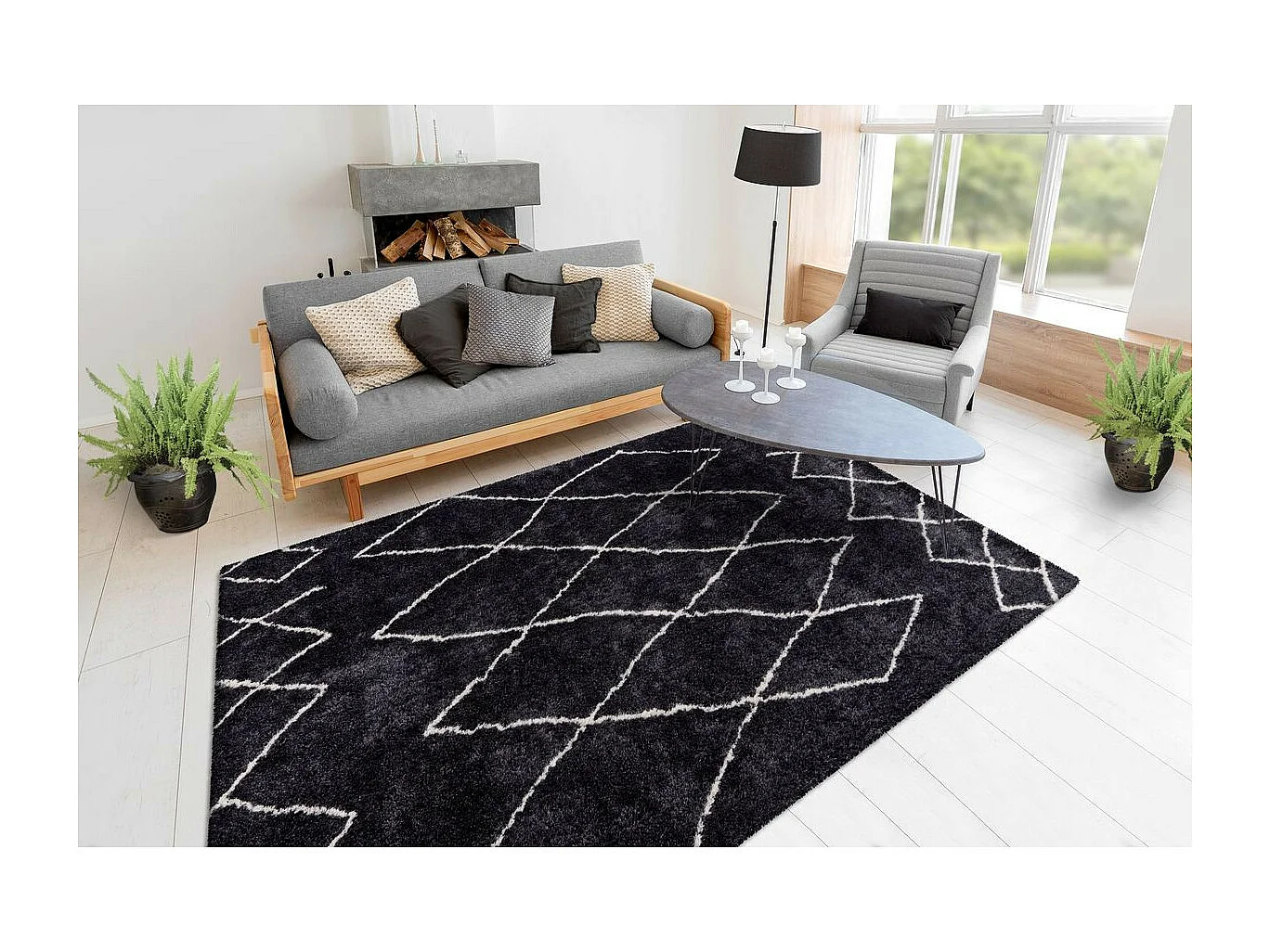 Tapis Motif Géométrique "Orlando" Anthracite 80 x 150 cm