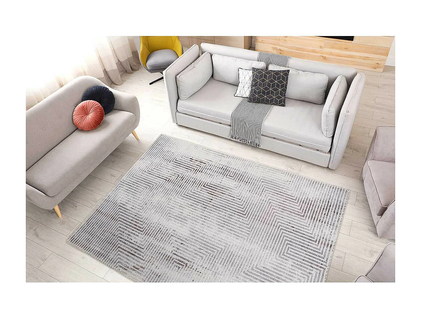 Tapis Tissé Imprimé à Poils Plats "Maya VI" Gris 80 x 150 cm