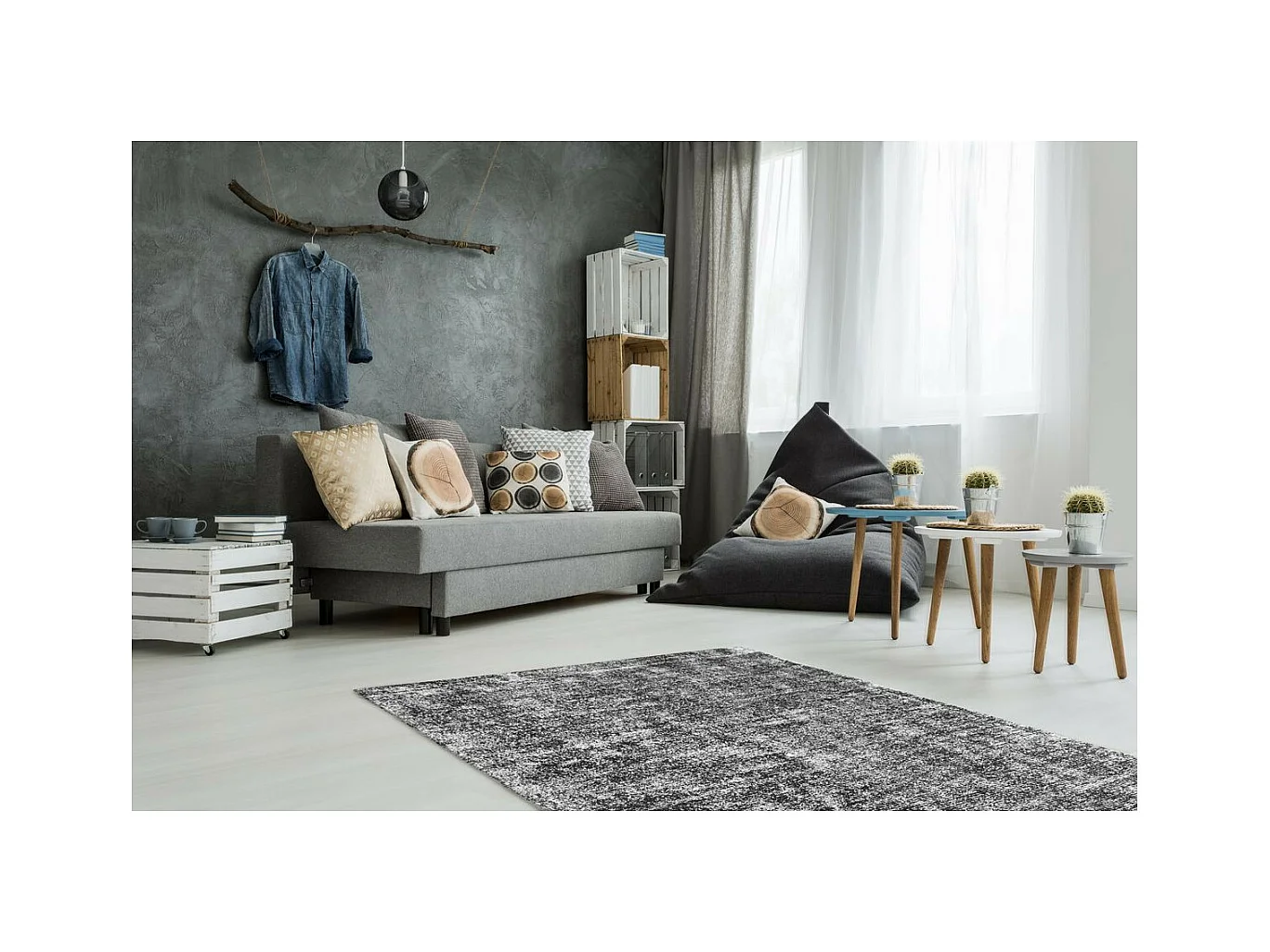 Tapis Vintage Tissé à la Main "Etna" Anthracite 200 x 290 cm