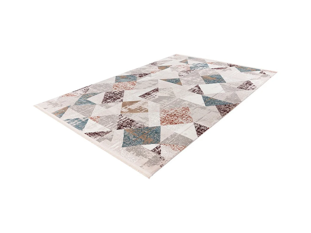 Tapis Géométrique à Franges "Akropolis II" Gris & Rose 160 x 230 cm