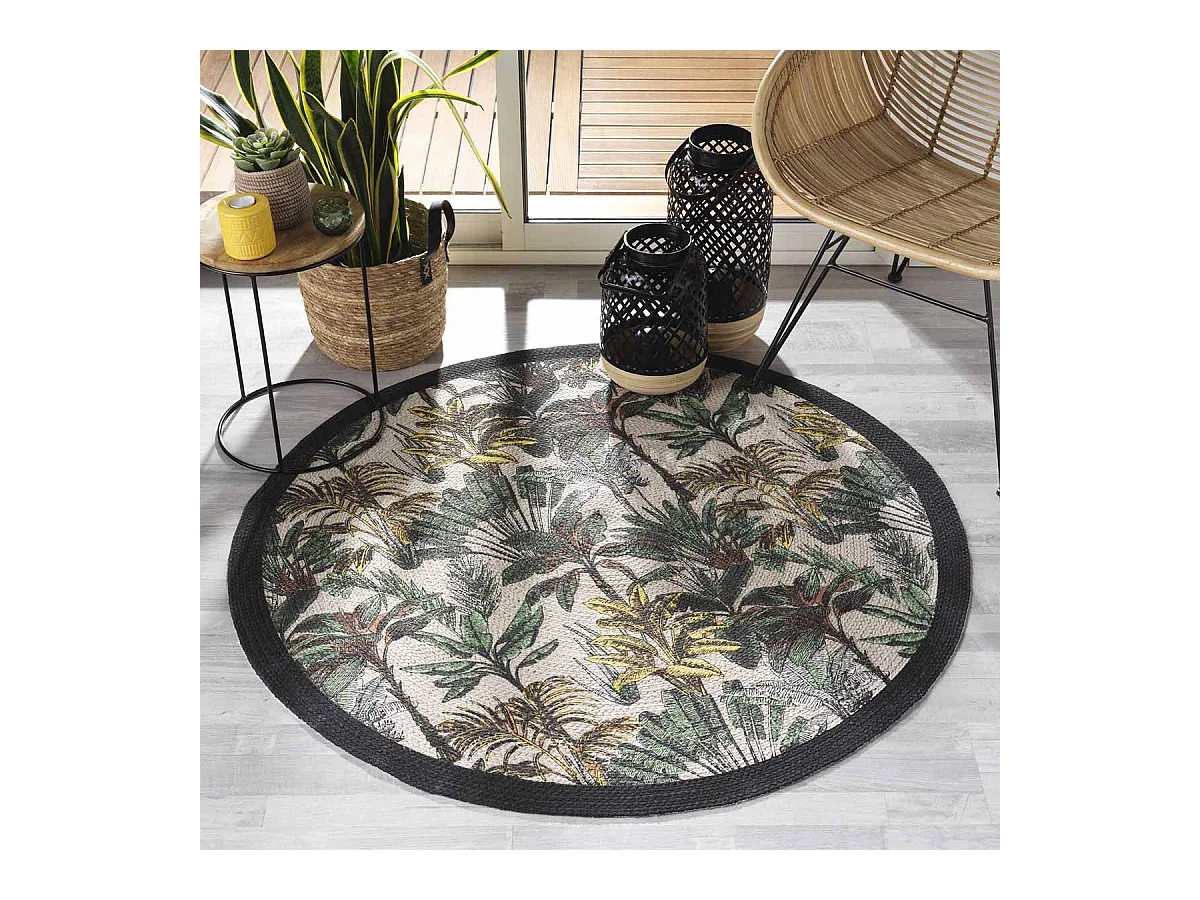 Tapis Déco à Pompons "Balinesia" 120cm Naturel