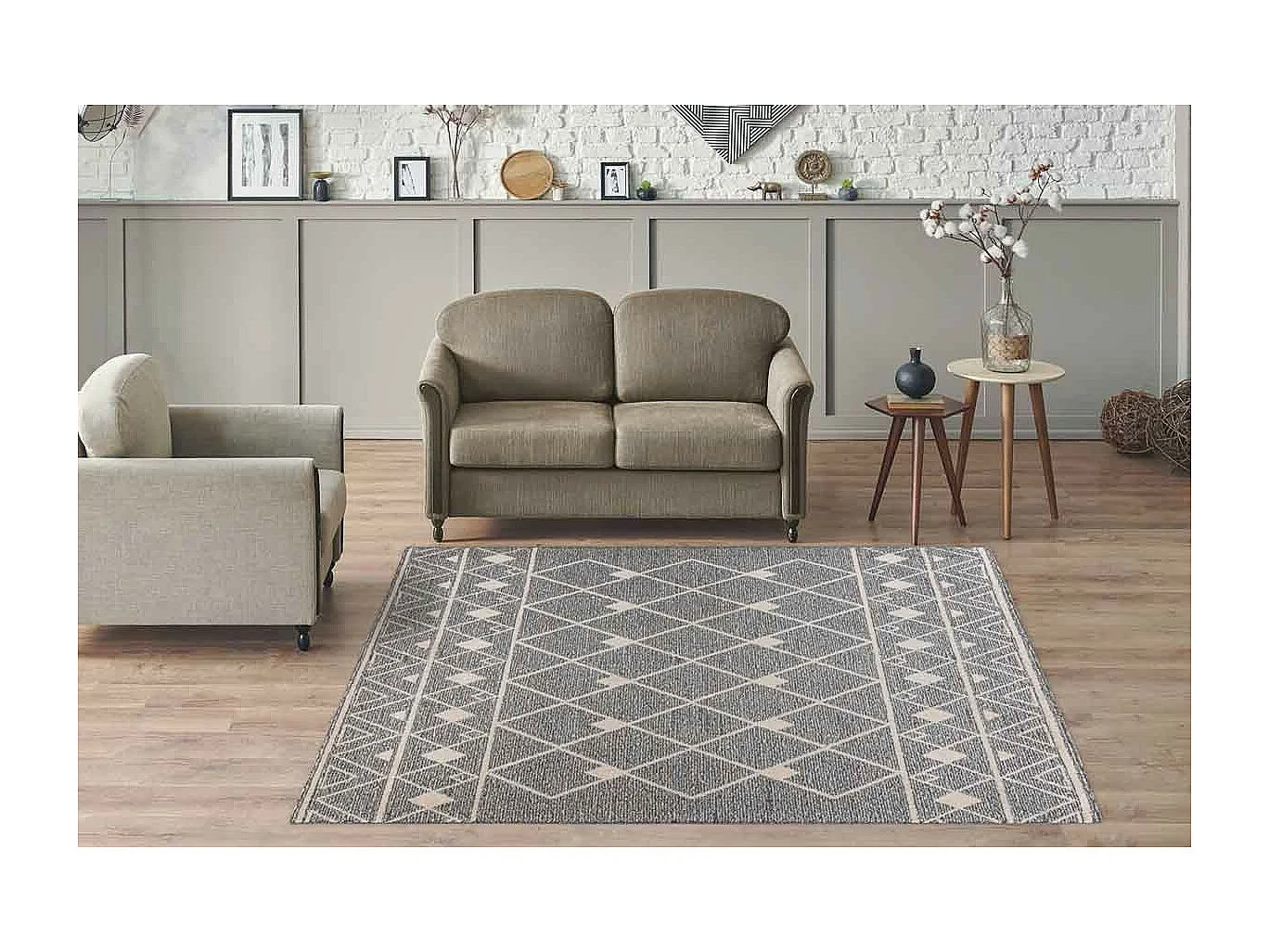 Tapis Tissé Géométrique "Rhombus" Gris & Beige 120 x 170 cm