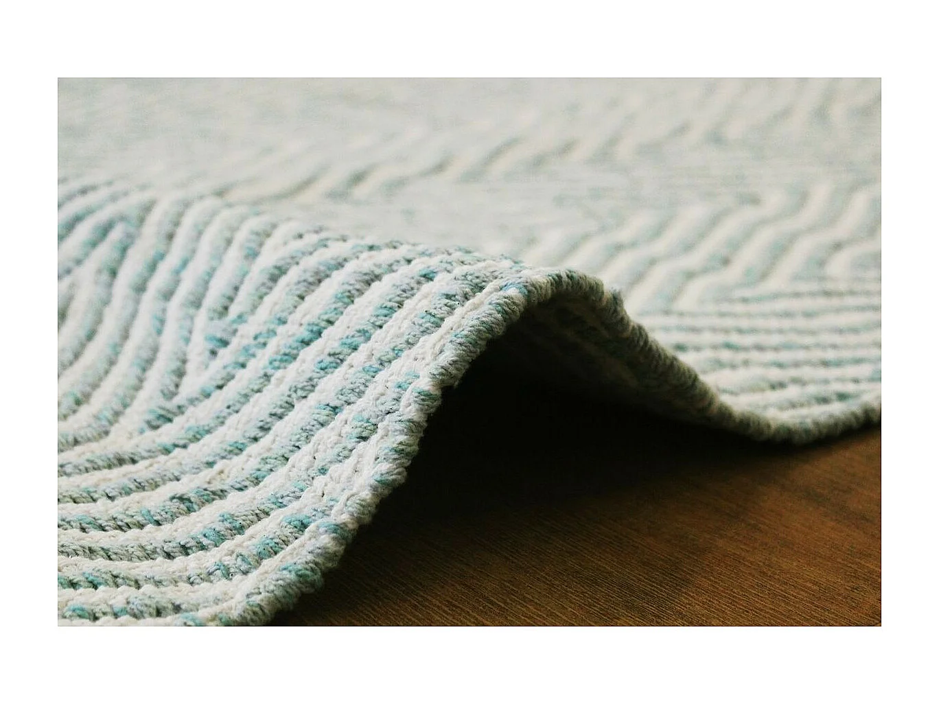 Tapis Rayé Fait Main "Aperitif" Turquoise 160 x 230 cm