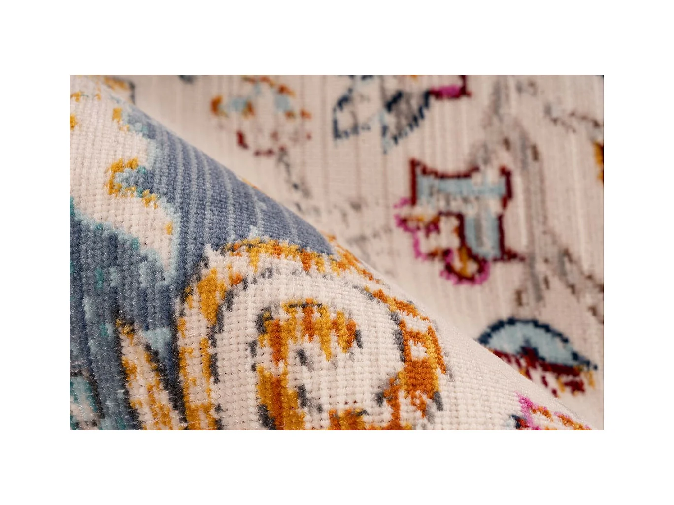 Tapis Oriental Effet Usé "Anouk" Blanc & Bleu 120 x 170 cm