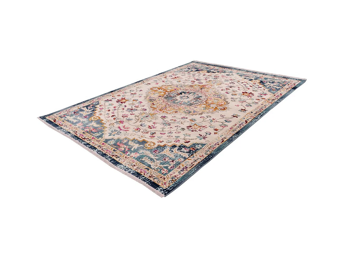 Tapis Oriental Effet Usé "Anouk" Blanc & Bleu 120 x 170 cm